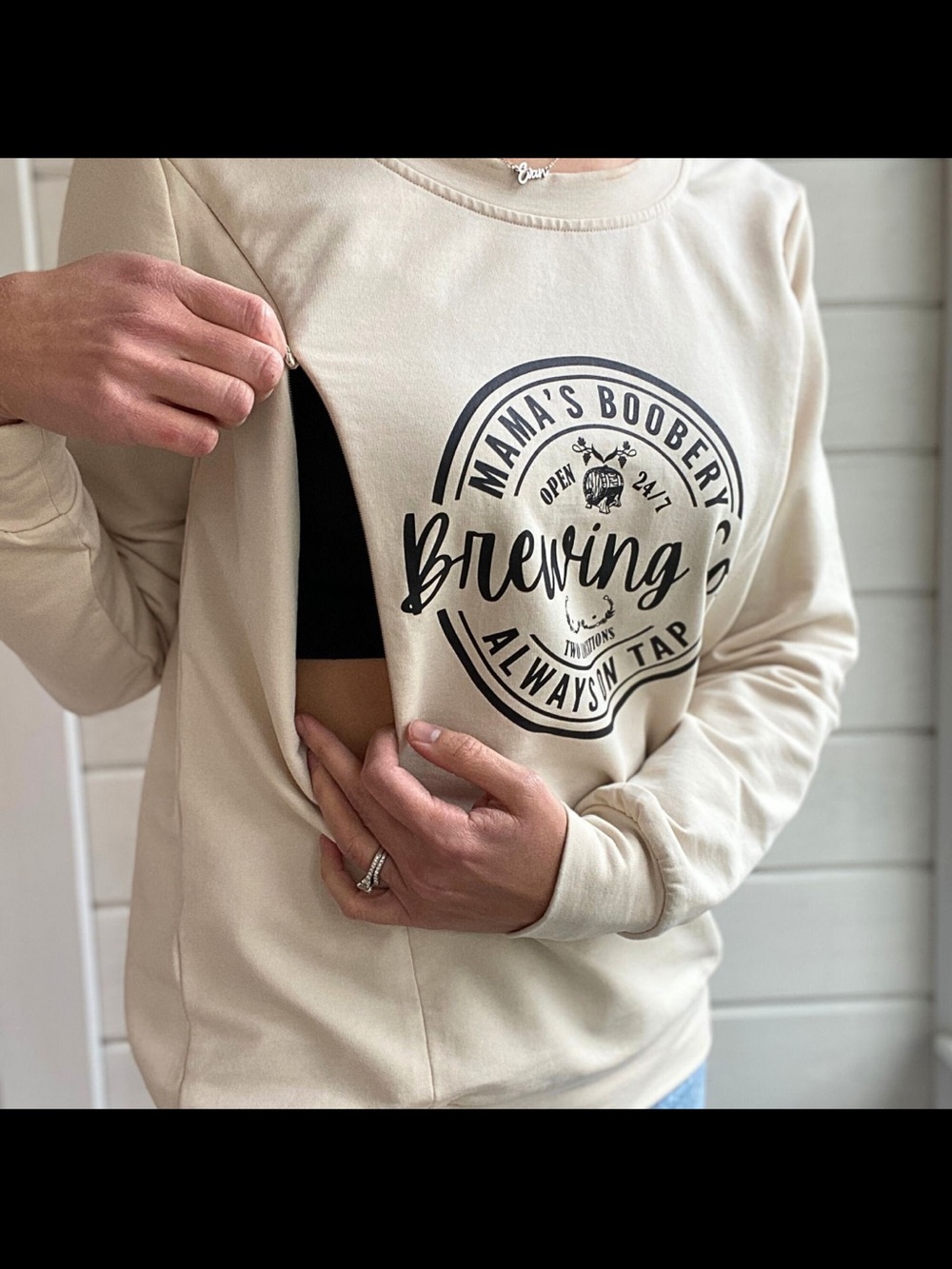 Cream Nursing Sweatshirt with Side Access